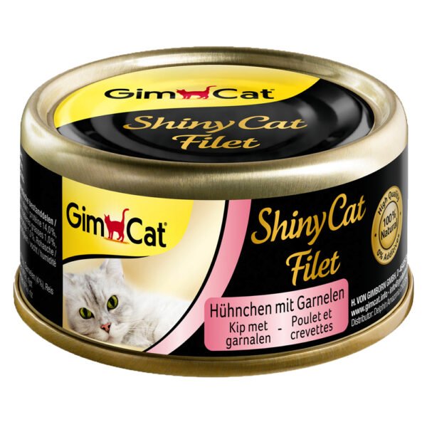 GimCat ShinyCat 6 x 70 g - kuřecí a garnely