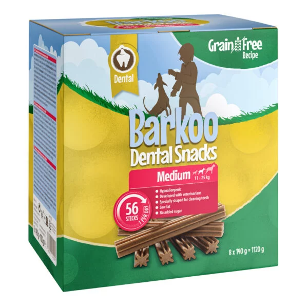 Výhodné balení Barkoo Dental Snacks 28 nebo 56 kusů – receptura bez obilovin - pro střední psy 56 ks (1