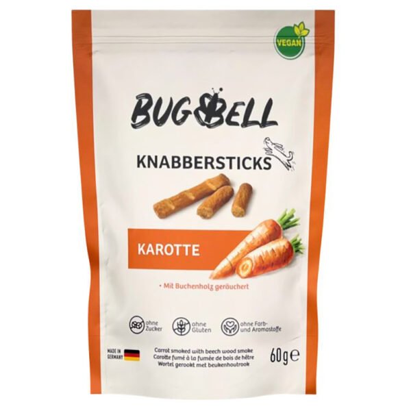 BugBell tyčinky na okusování mrkev - Výhodné balení: 4 x 60 g