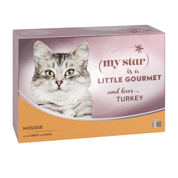 Výhodné balení My Star Mousse Gourmet konzerva 4 x 12 ks (48 x 85 g) - krůtí s bazalkou